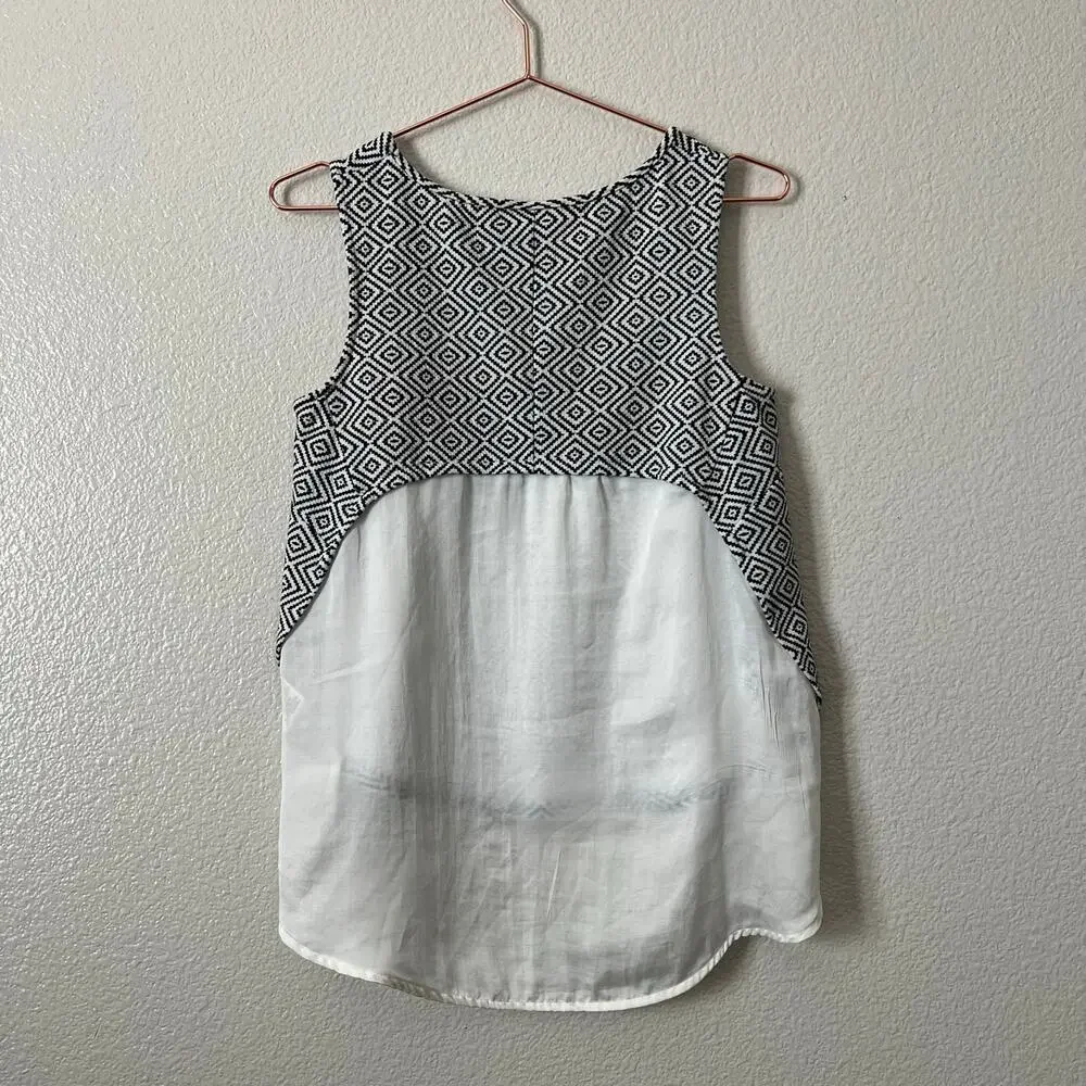 Anthropologie Deletta geometrical jacquard twofer layered tank top black white